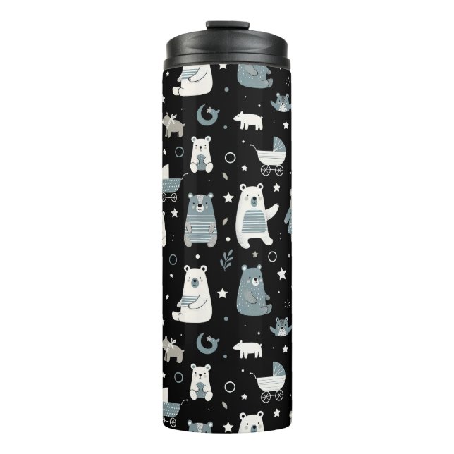 Whimsical Bear Family Pattern Thermal Tumbler (Front)