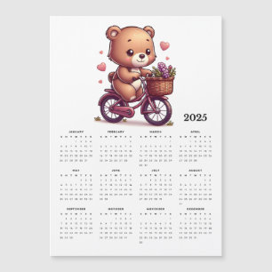 Whimsical Bear Riding Bicycle 2025 Magnet Calendar