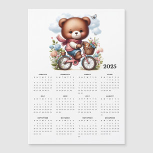 Whimsical Bear Riding Bicycle 2025 Magnet Calendar
