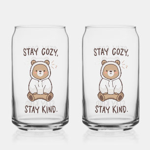 Whimsical Bear with Positive Kindness Quote Can Glass