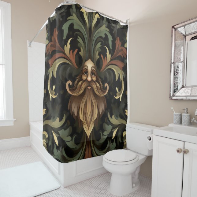 Whimsical Bearded Guardian Shower Curtain (In Situ)