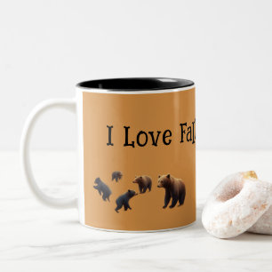 Whimsical Bears in the woods gather Pumpkins  Two-Tone Coffee Mug