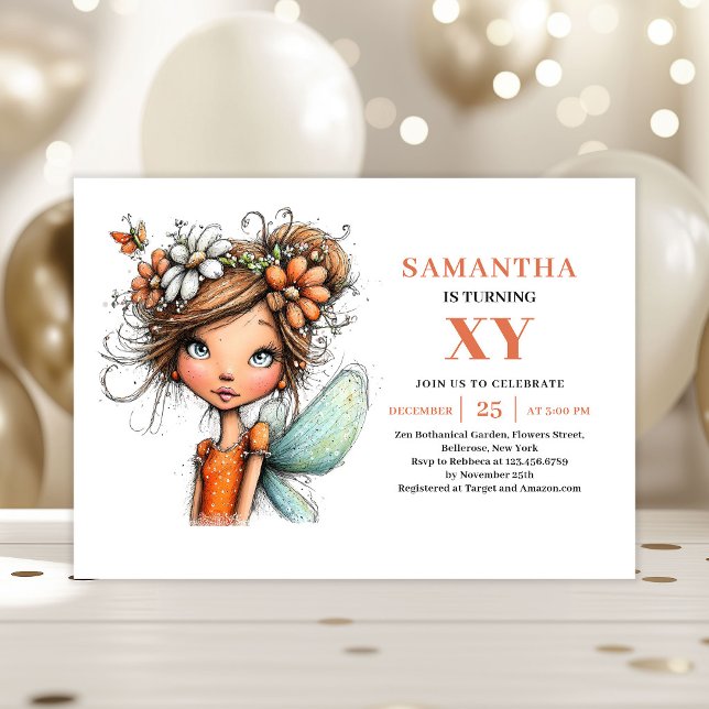 Whimsical Beautiful Fairy Girl Birthday Invitation (Whimsical Beautiful Fairy Girl Birthday Invitation)