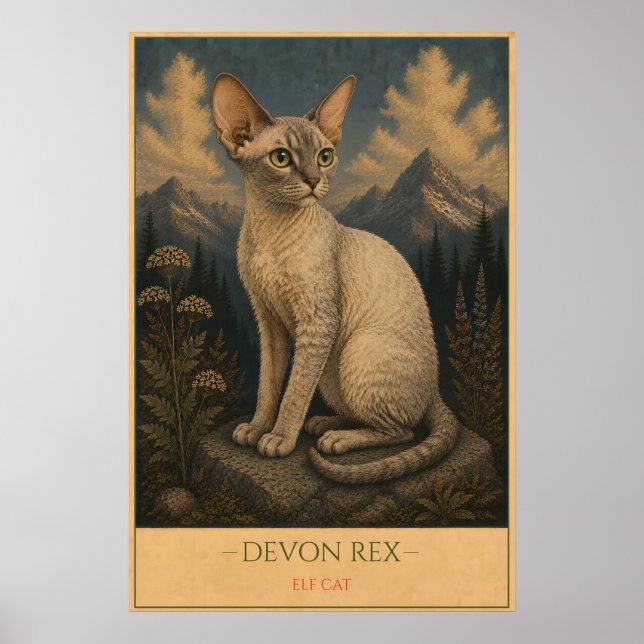 Whimsical Beauty: Devon Rex Poster (Front)