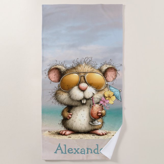 Whimsical Beaver Beach Scene Personal Towel (Front)