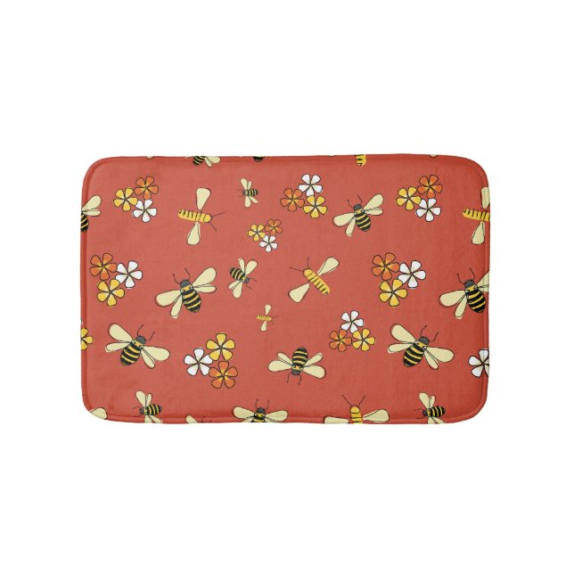 Whimsical Bee and Wildflower Botanical Bath Mat  (Front)