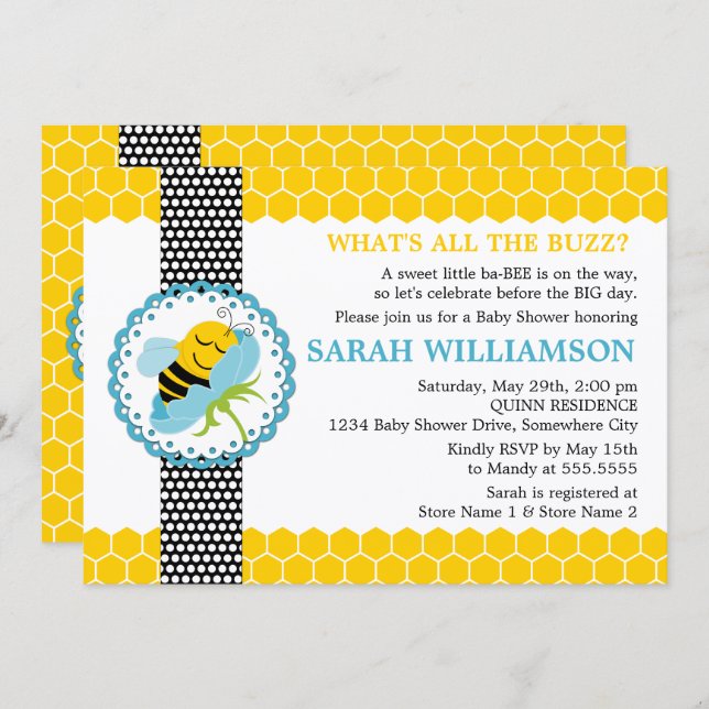 Whimsical Bee Baby Shower Invitation (Front/Back)