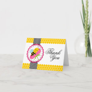 Whimsical Bee Baby Shower Pink Flower Thank You Card