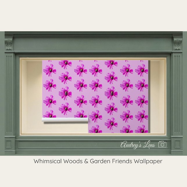 Whimsical Bee & Cosmos Pink Floral Nursery Wallpaper (Creator Uploaded)