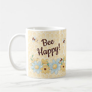 Whimsical Bee Happy Honeycomb Coffee Mug