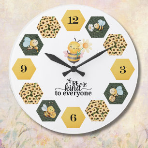 Whimsical Bee Sunflower and Honeycomb Large Clock