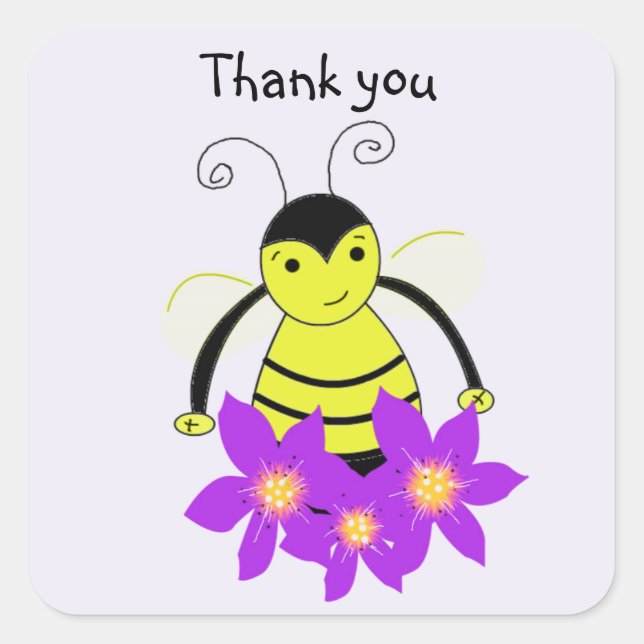 Whimsical Bee Thank You Square Sticker (Front)