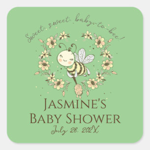 Whimsical Bee Wreath Baby Shower  Square Sticker