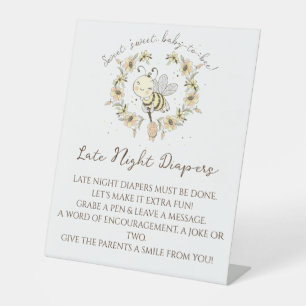 Whimsical Bee Wreath Late Night Diapers Pedestal Sign