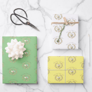 Whimsical Bee Wreath Trio Wrapping Paper Sheet