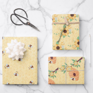 Whimsical Bees Wrapping Paper Sheet