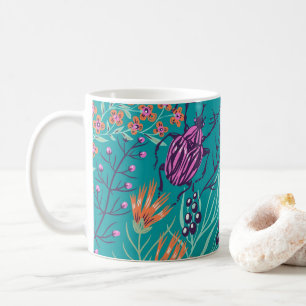  Whimsical Beetle & Wildflower Botanical  Coffee Mug