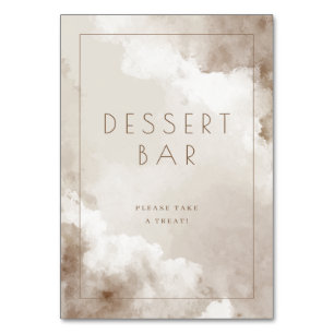 Whimsical Beige Watercolor Dessert Bar Sign Table Number