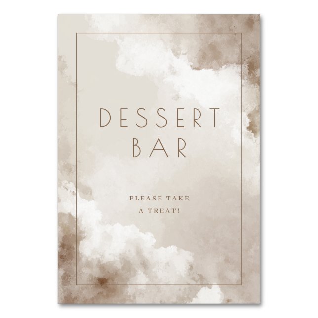 Whimsical Beige Watercolor Dessert Bar Sign Table Number (Front)