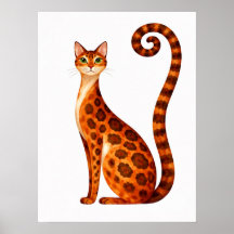 Whimsical Bengal Cat Watercolor