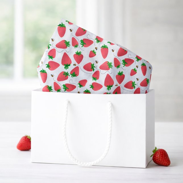 Whimsical Berry Sweet Strawberries Bees Tissue Paper (Creator Uploaded)