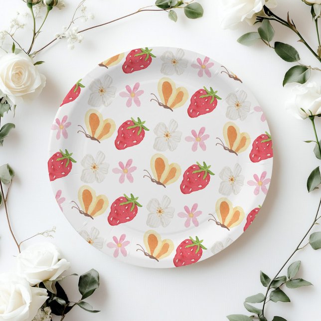 Whimsical Berry Sweet Strawberry Baby shower Paper Plate (Creator Uploaded)