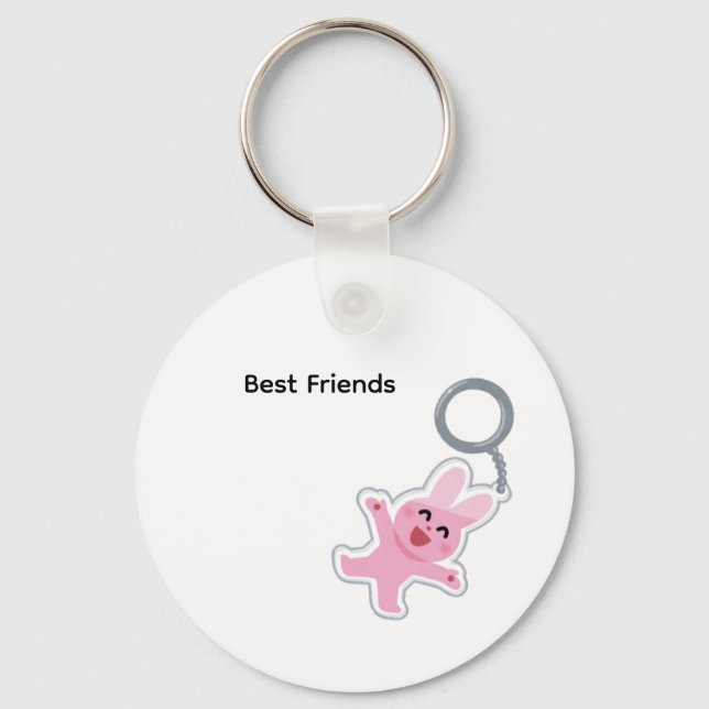Whimsical Best Friends Bunny Keyring for Backpacks (Front)
