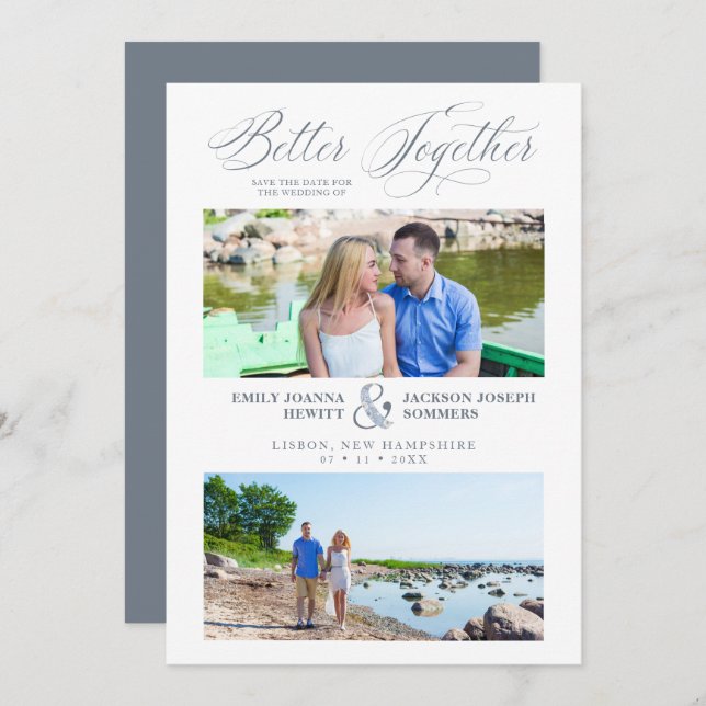 Whimsical Better Together Quote 2 Photos Wedding  Save The Date (Front/Back)
