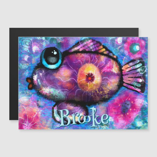 Whimsical Big-Eye Fish Personalised Magnet Card (Front/Back)