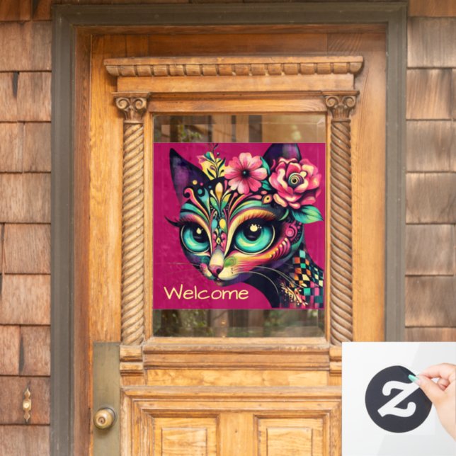 Whimsical Big-Eye Retro Diva Cat Kitty (Home Door)