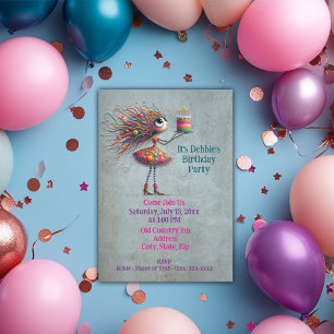 Whimsical Big-Eyed Birthday Girl Invitation