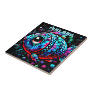 Whimsical Big-Eyed Fish Nautical Personalised Ceramic Tile