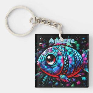 Whimsical Big-Eyed Fish Nautical Personalised Key Ring