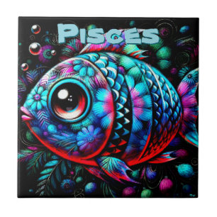 Whimsical Big-Eyed Fish Pisces Personalised Ceramic Tile