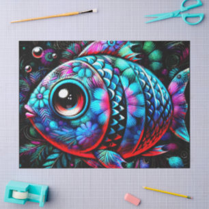 Whimsical Big-Eyed Floral Fish Nautical Decoupage Tissue Paper