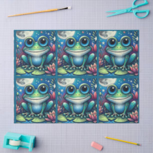 Whimsical Big-Eyed Frog Lily Pads Decoupage Tissue Paper