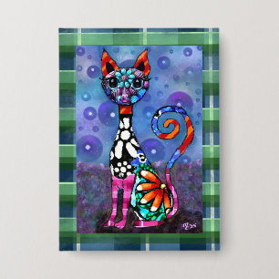 Whimsical Big-Eyed Funky Abstract Kitty Cat