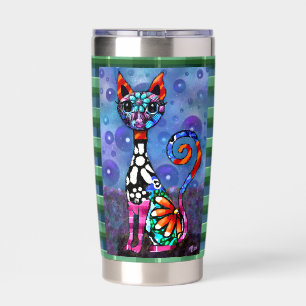 Whimsical Big-Eyed Funky Abstract Kitty Cat Insulated Tumbler