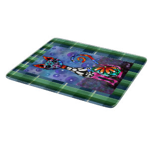 Whimsical Big-Eyed Funky Kitty Cat Abstract Cutting Board