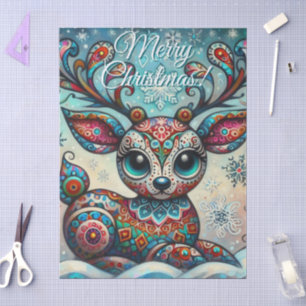 Whimsical Big Eyes Christmas Reindeer Decoupage Tissue Paper