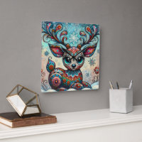 Whimsical Big Eyes Christmas Reindeer Folk Art