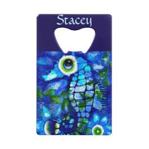 Whimsical Big-Eyes Seahorse Art Blue Personalised