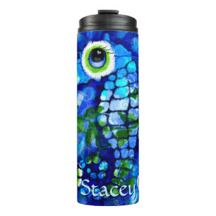Whimsical Big-Eyes Seahorse Art Blue Personalised Thermal Tumbler