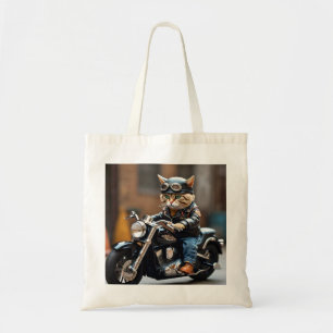 Whimsical Biker Cat Tote Bag