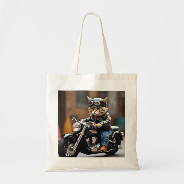Whimsical Biker Cat Tote Bag (Front)