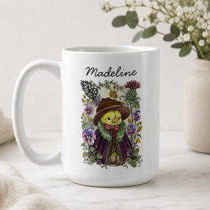 Whimsical Bird and Wildflower Name Design Coffee Mug