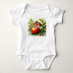 Whimsical Bird & Apple Delight Baby Bodysuit