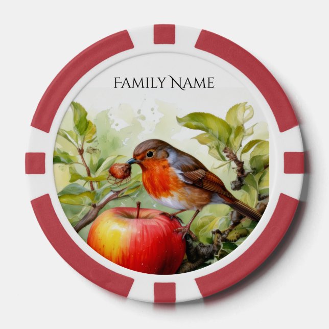 Whimsical Bird & Apple Delight Poker Chips (Front)
