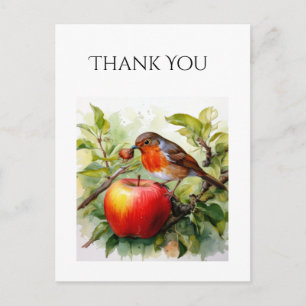 Whimsical Bird & Apple Delight Postcard