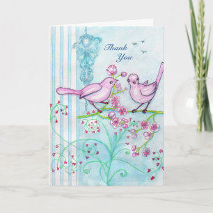Whimsical Bird Duo Thank You Note Greeting Card